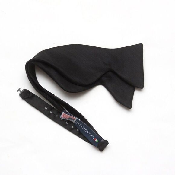 Men's Self tied Bow Tie Black Big Butterfly Bow tie Silk Linen Pin Strip… - Picture 8 of 11
